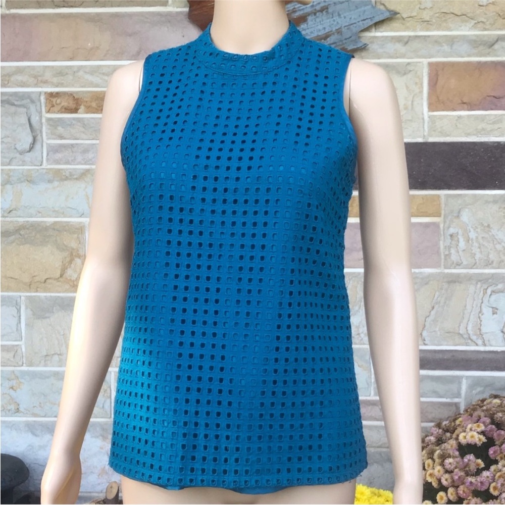 J. Crew Factory Teal Sleeveless Eyelet Top